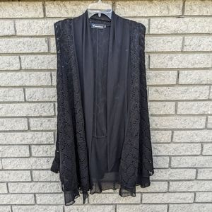 Vest Top Layer Crochet Lace Black Over Drape By Creation Size Large Chiffon EUC